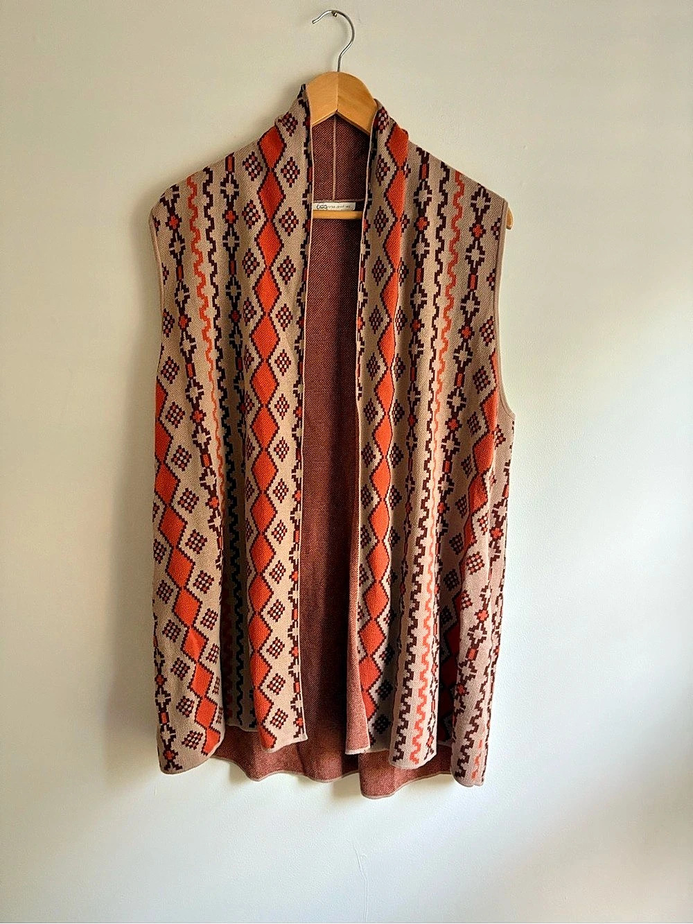 CATO Fall Geometric Western Boho Open Front Sweater Cardigan Poncho, Size M-L